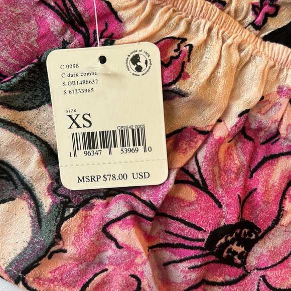 Free People XSm Top Hot Tropics Floral Dark Combo Cinched Halter Racerback NWT - Picture 8 of 9